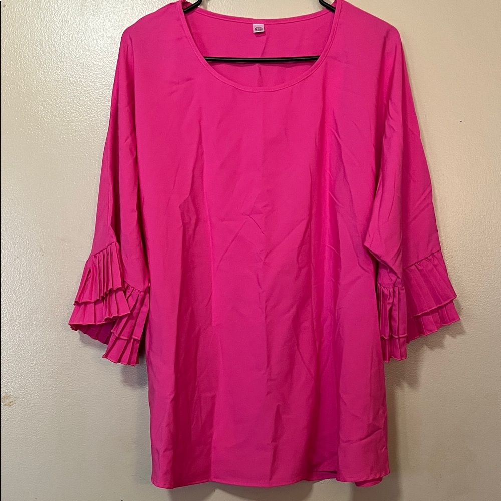 Bright Pink Ruffle-Sleeve Tunic Top